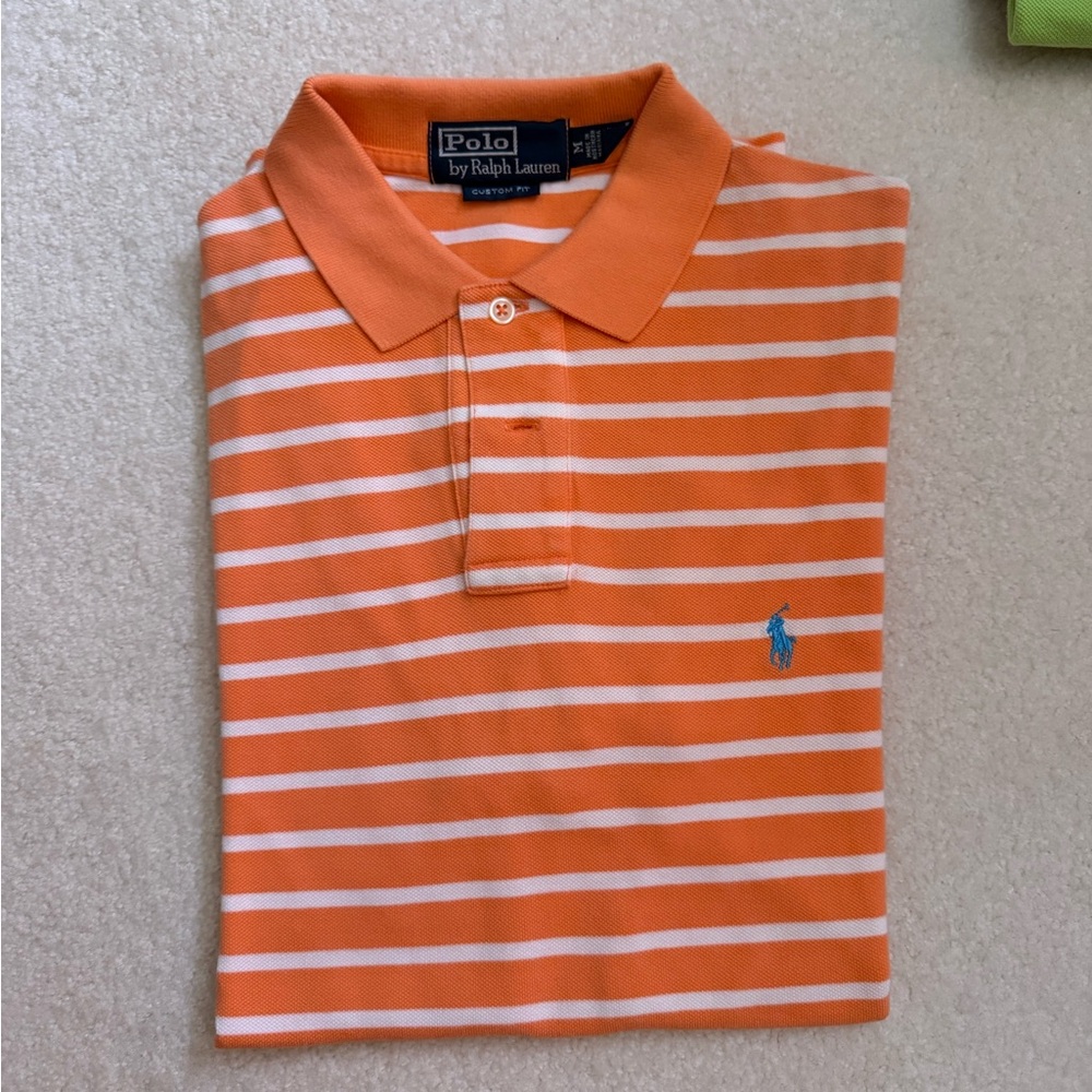 Polo by Ralph Lauren Men's Orange and White Striped Polo Shirt VINTAGE